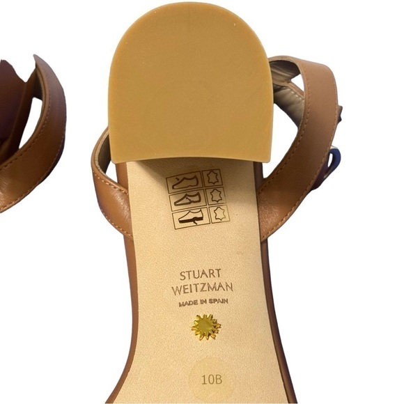 NIB Stuart Weitzman Nearlybare Tan Brown Smooth Calf Leather Sandals Size 10 - Picture 11 of 14